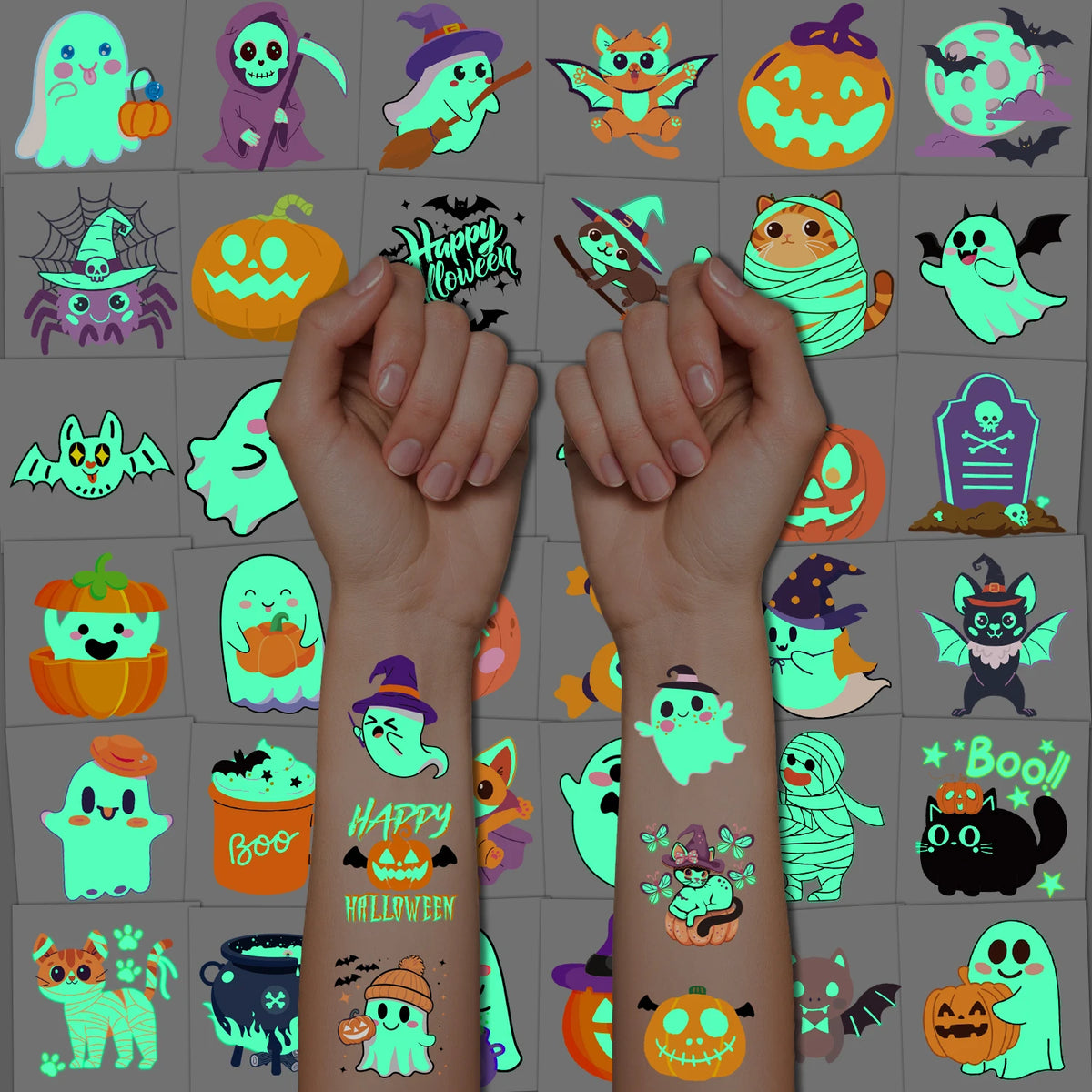 Glow-in-the-Dark Halloween Temporary Tattoos – 36 Sheets