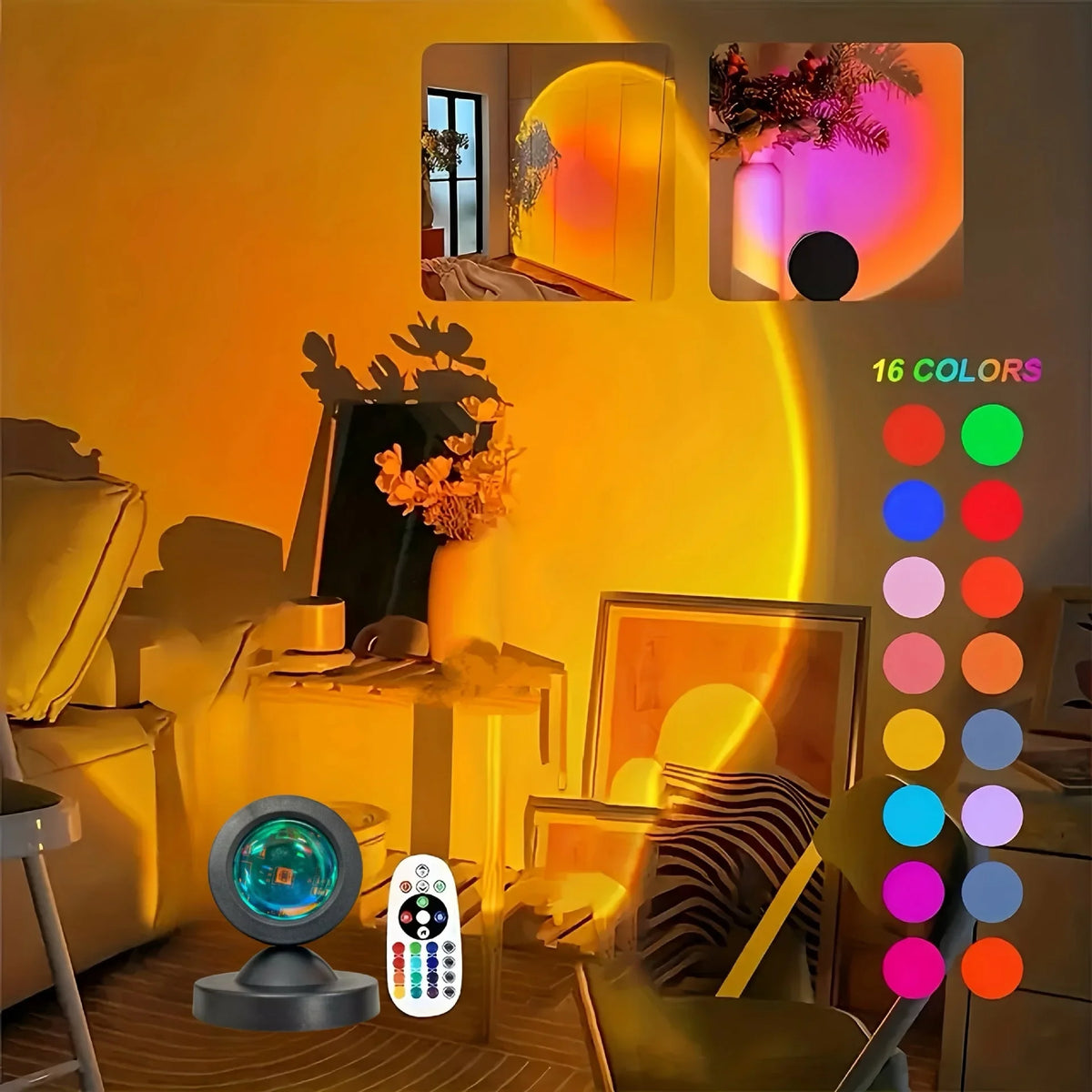 16-Color Sunset Projection Lamp with Remote – USB Powered
