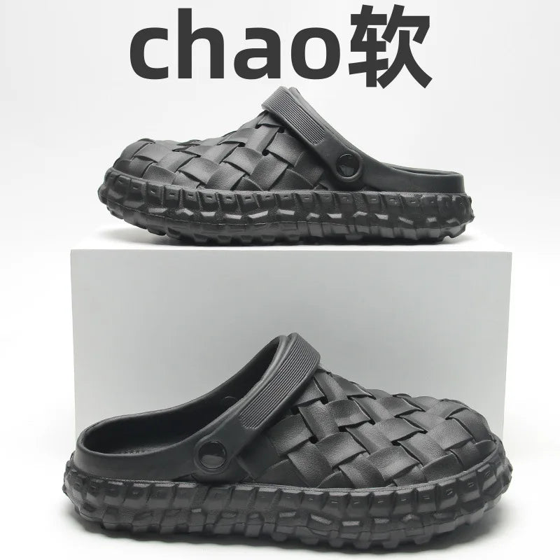 Men EVA Clogs Summer Woven Design Lightweight Soft Sole Non Slip Garden Shoes Breathable Slip On Casual Outdoor Beach Sandals