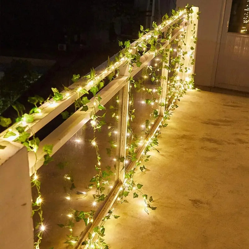 Solar String Light Artificial Leaf Flower Light Garland Decoration Outdoor Room Curtain Lamp Wedding Party Garden Solar Light