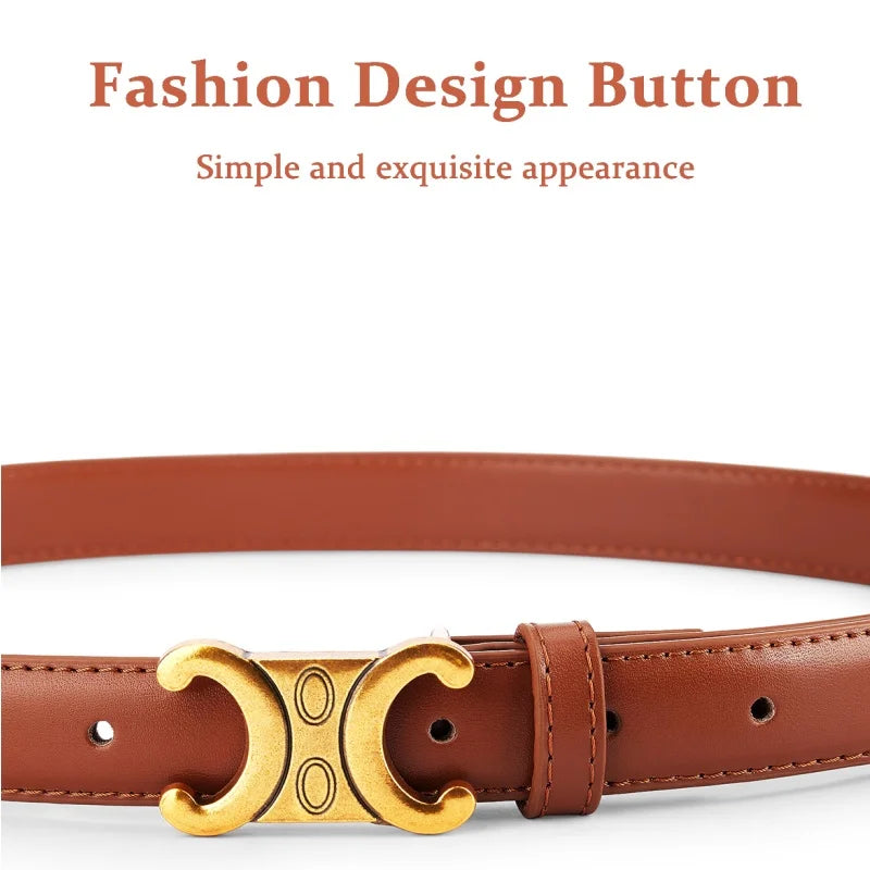 Women’s Belt with Gold-Tone Geometric Buckle