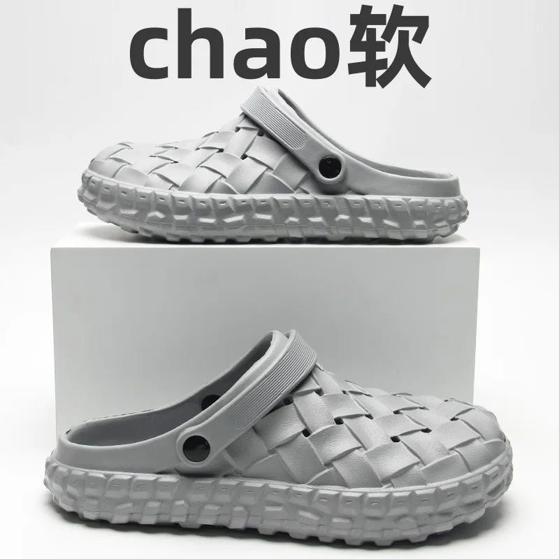 Men EVA Clogs Summer Woven Design Lightweight Soft Sole Non Slip Garden Shoes Breathable Slip On Casual Outdoor Beach Sandals
