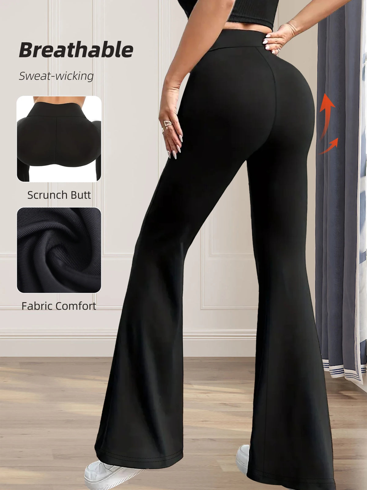 Women’s High-Waisted Stretch Flare Pants – Black