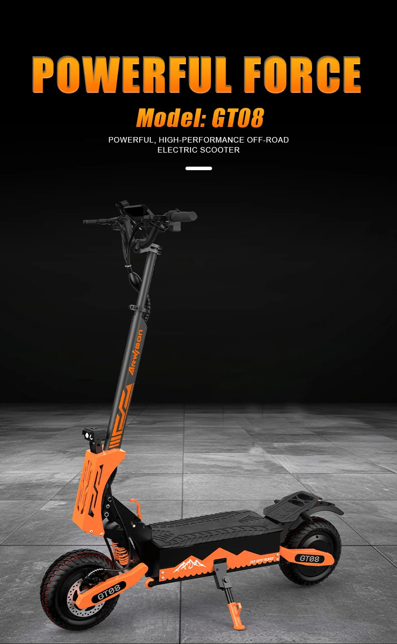 Arwibon GT08 5600W Dual Motor Electric Scooter – 46 MPH Top Speed, 60V 27Ah, 11" Off-Road Tires, Foldable, CE Certified