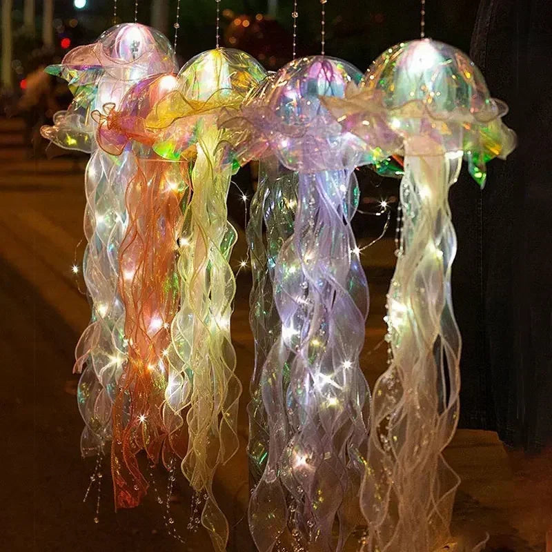 LED Jellyfish Lamp Colored DIY Mermaid Jellyfish Light Hand-held Luminous Lantern Girls Birthday Party Wedding Decor Night Light