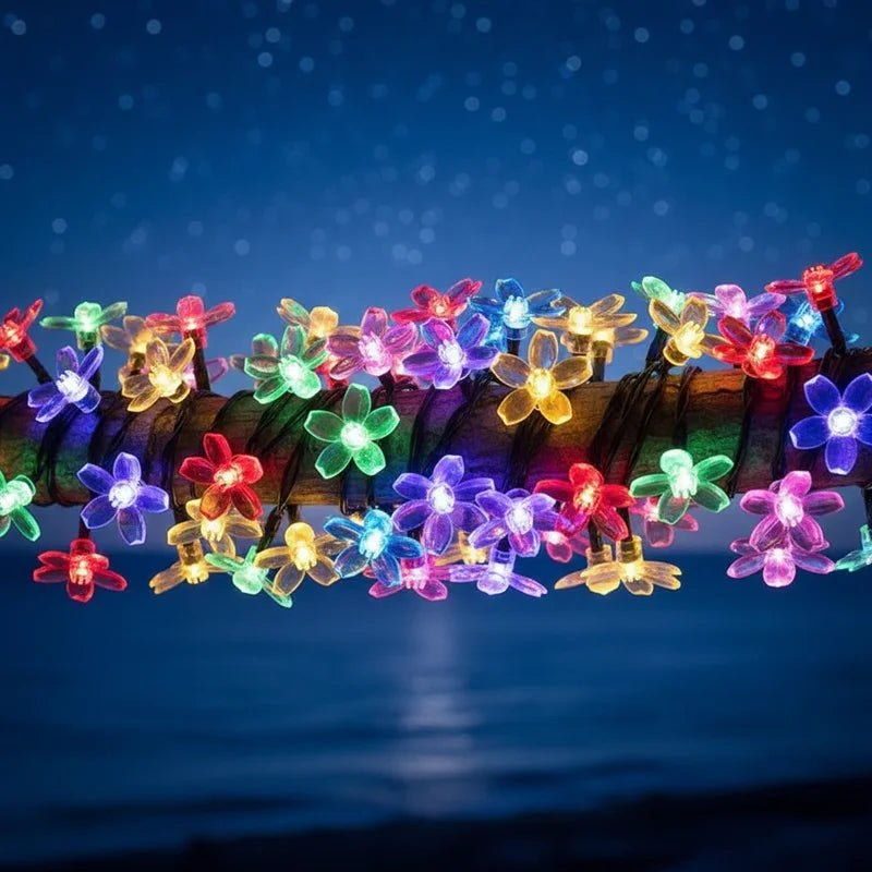 20/50/100Leds Solar String Lights Cherry Flower Fairy Lamp Waterproof Outdoor Garden Party Tree Decoration