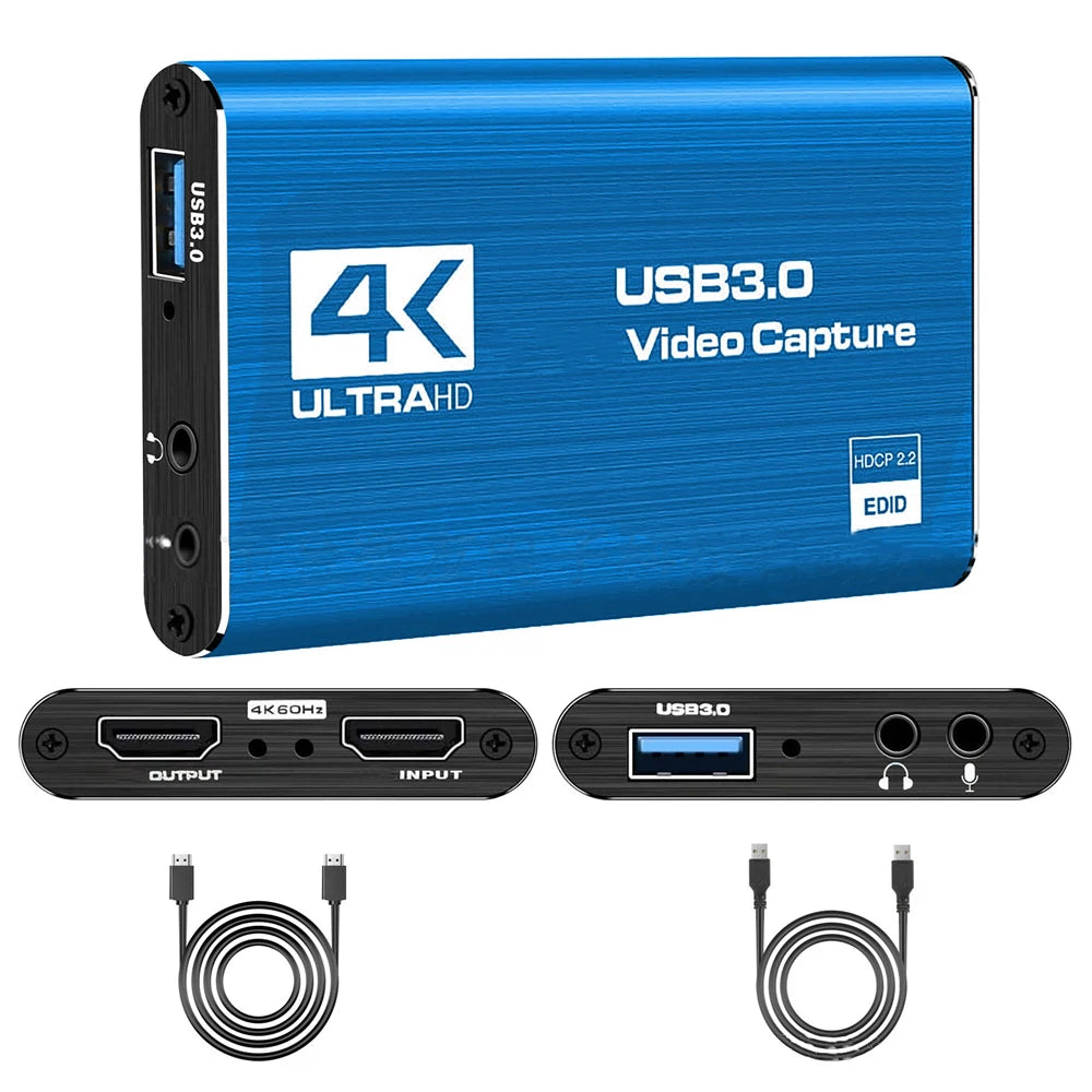 USB 3.0 4K 60HZ 1080P 60Fps HD Audio Video Capture Card Converter for Game Broadcasts Video Recording HDMI-compatible Output