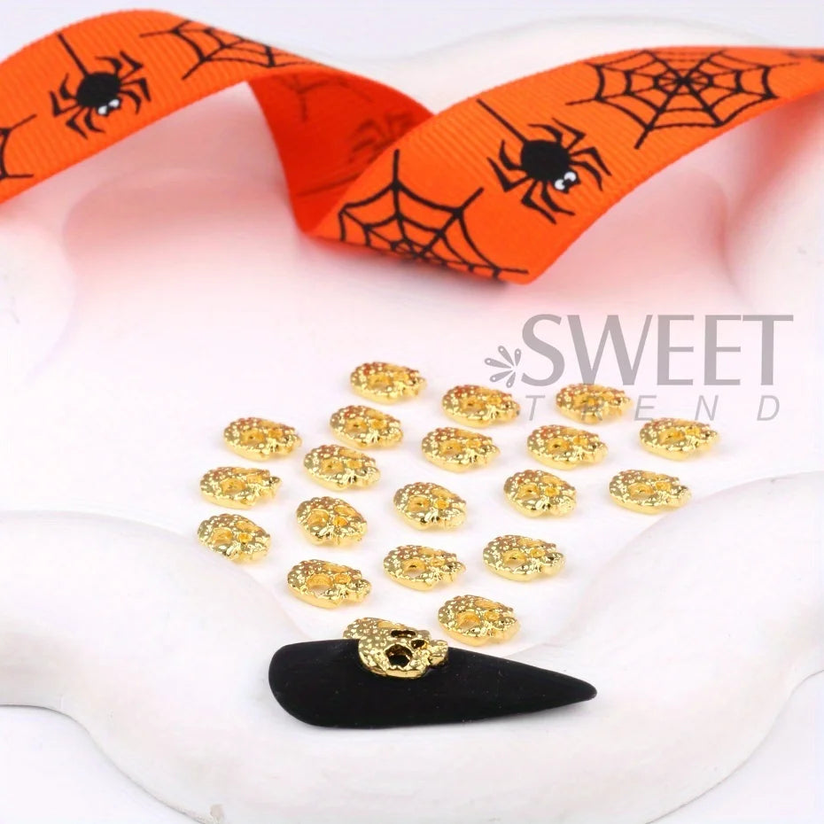 20pcs Alloy Skull Nail Charms Decoration Punk Gothic Skeleton Design Metallic Halloween Holiday 2025 Design Manicure Accessories