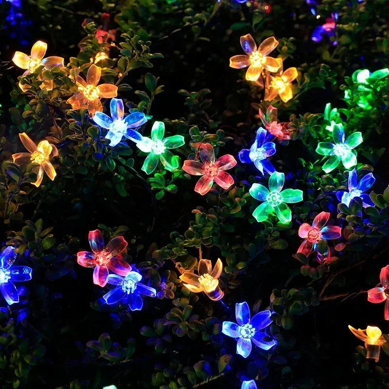 5/7/12M Solar Flower Fairy Light Strings Outdoor Illumination for Yard, Wedding Party and Household Festival Decoration