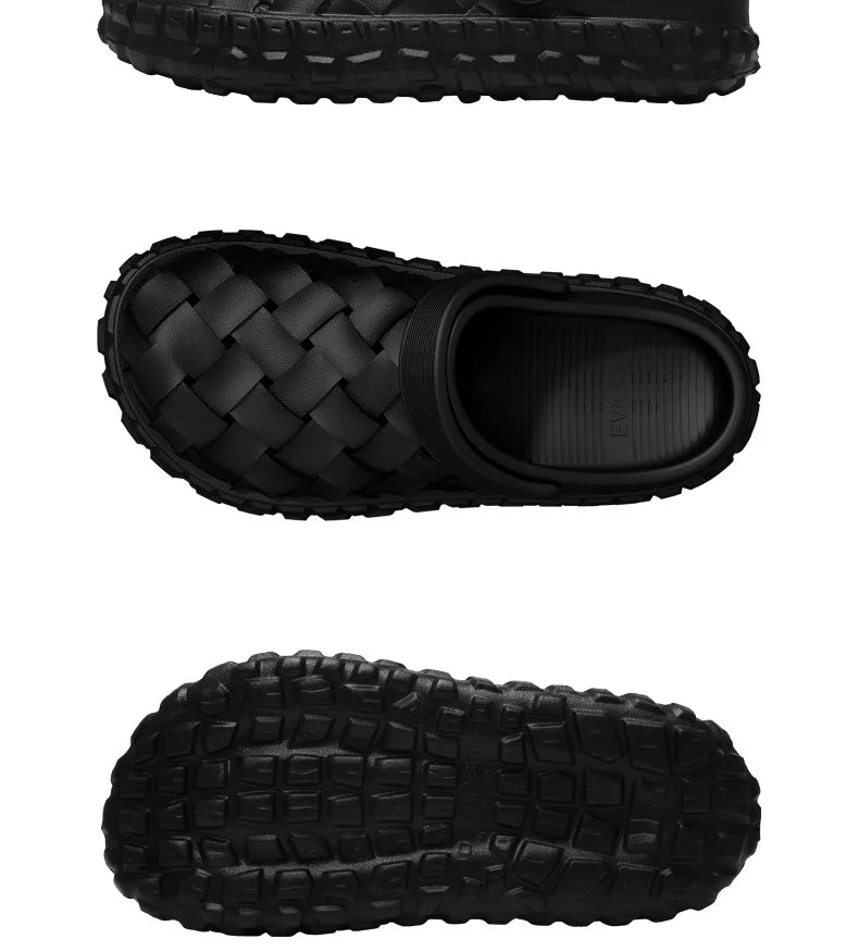 Men EVA Clogs Summer Woven Design Lightweight Soft Sole Non Slip Garden Shoes Breathable Slip On Casual Outdoor Beach Sandals
