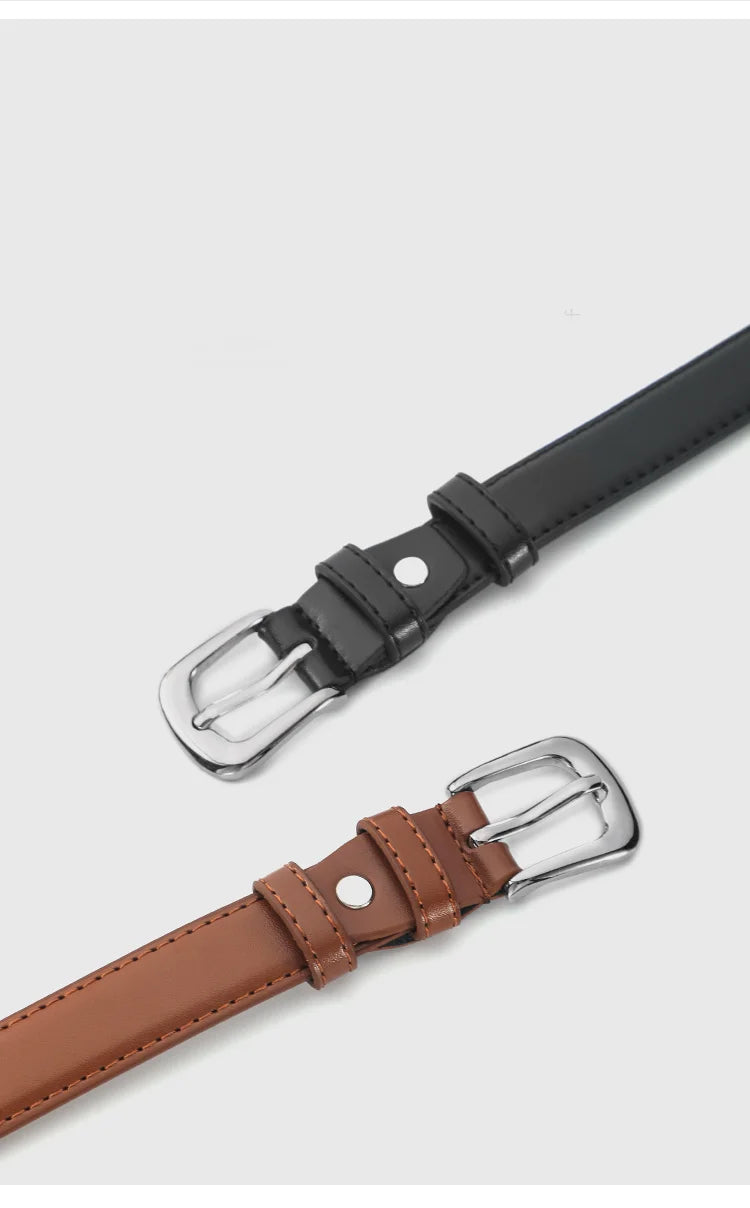 Women’s Slim Faux Leather Belt with Classic Buckle