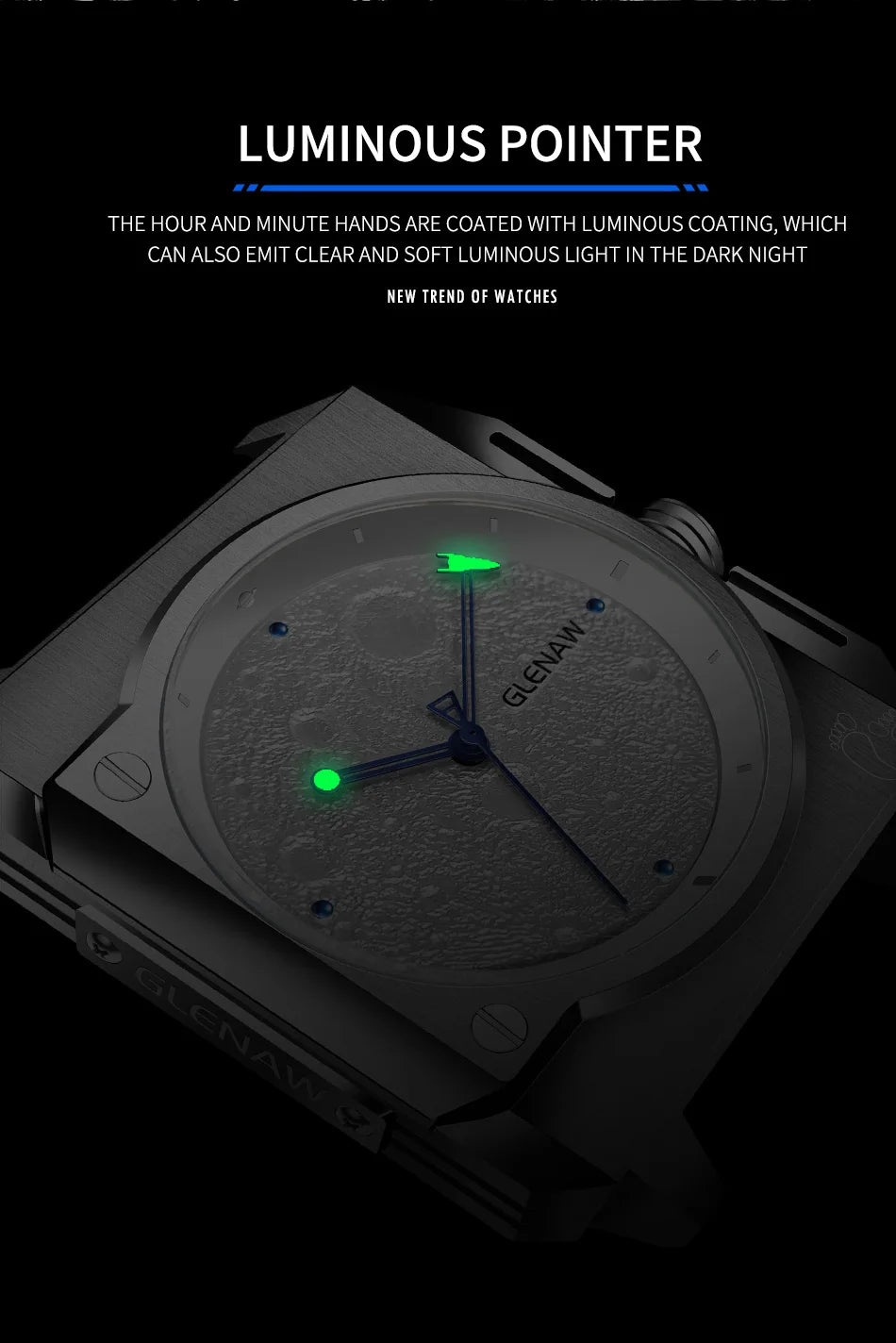 GLENAW GL8655 Men’s Automatic Watch with Moon-Texture Dial