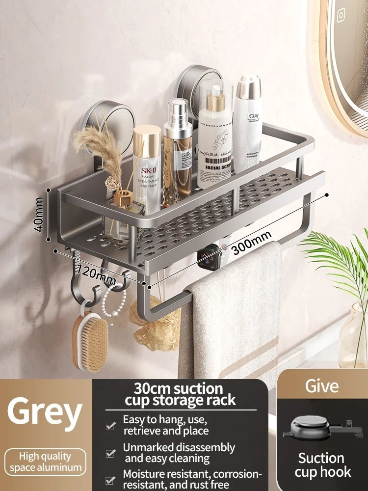 Suction-Cup Bathroom Shelf – Gray