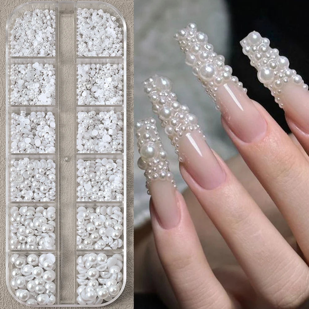 Nail Art Pearl-Look Beads & Rhinestones – Assorted Box Options