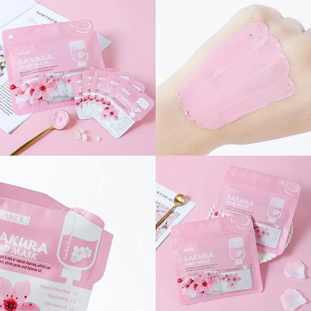 Sakura Clay Mud Face Mask – 12pc Set, Brightening, Deep Cleansing & Hydrating, All Skin Types