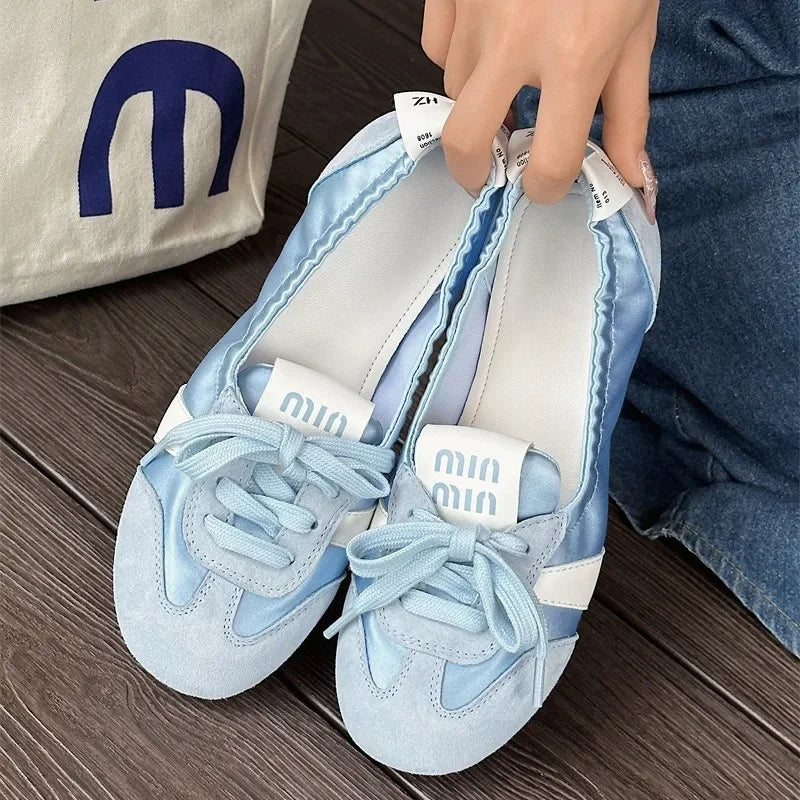 2025 New Women's Casual Sneakers Summer Cozy Shallow Ballet Flats Shoes 2025 New Women Lace Up Sport Shoes Zapatos De Mujer