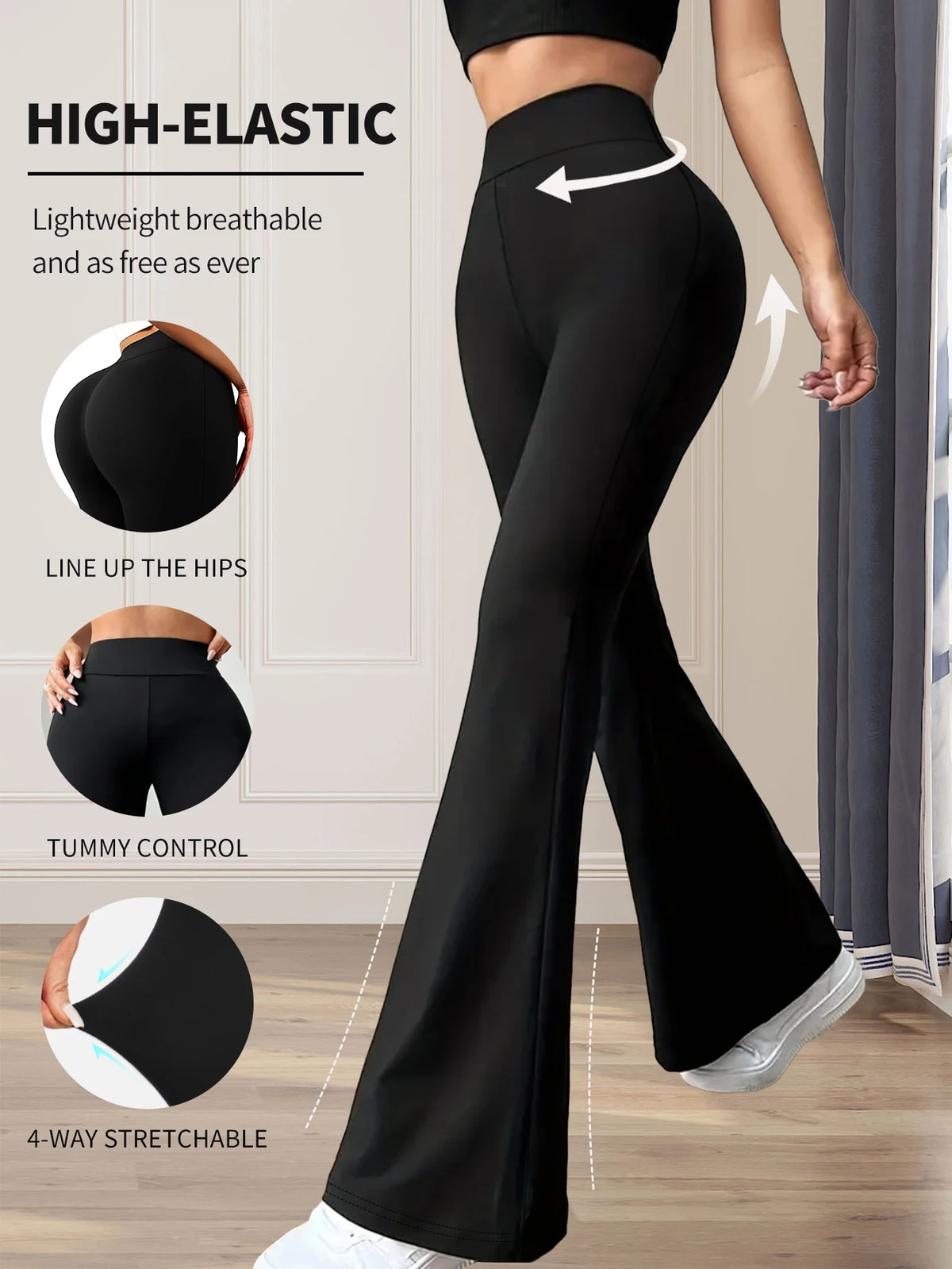 Women’s High-Waisted Stretch Flare Pants – Black