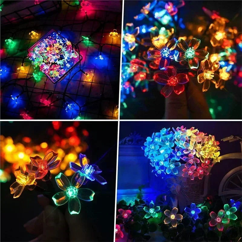 5/7/12M Solar Flower Fairy Light Strings Outdoor Illumination for Yard, Wedding Party and Household Festival Decoration