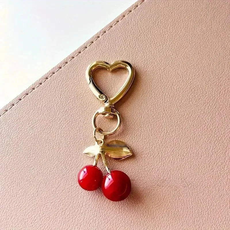 Cherry Blossom & Heart Bag Charm – Red