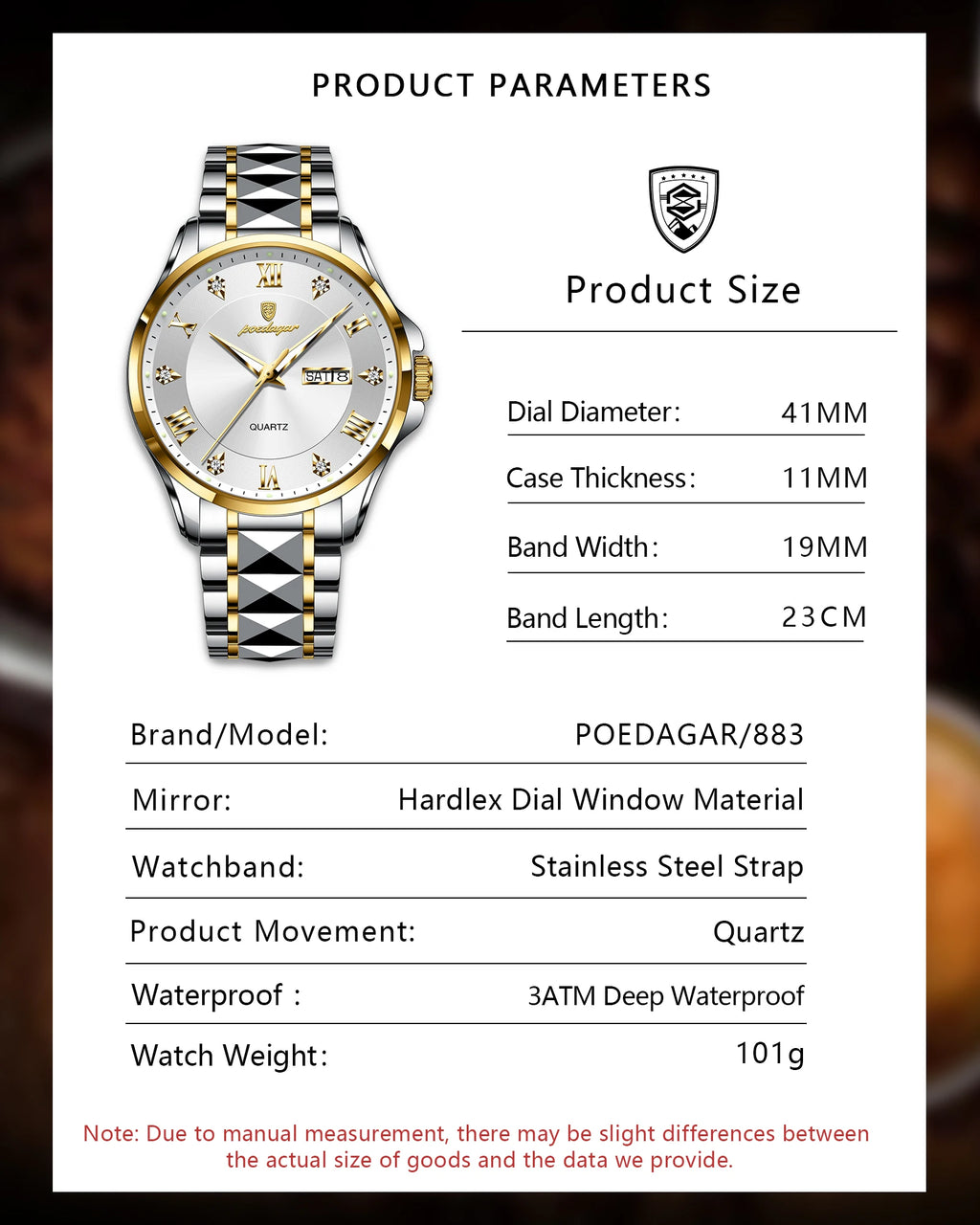 POEDAGAR 883 Men’s Day-Date Quartz Watch
