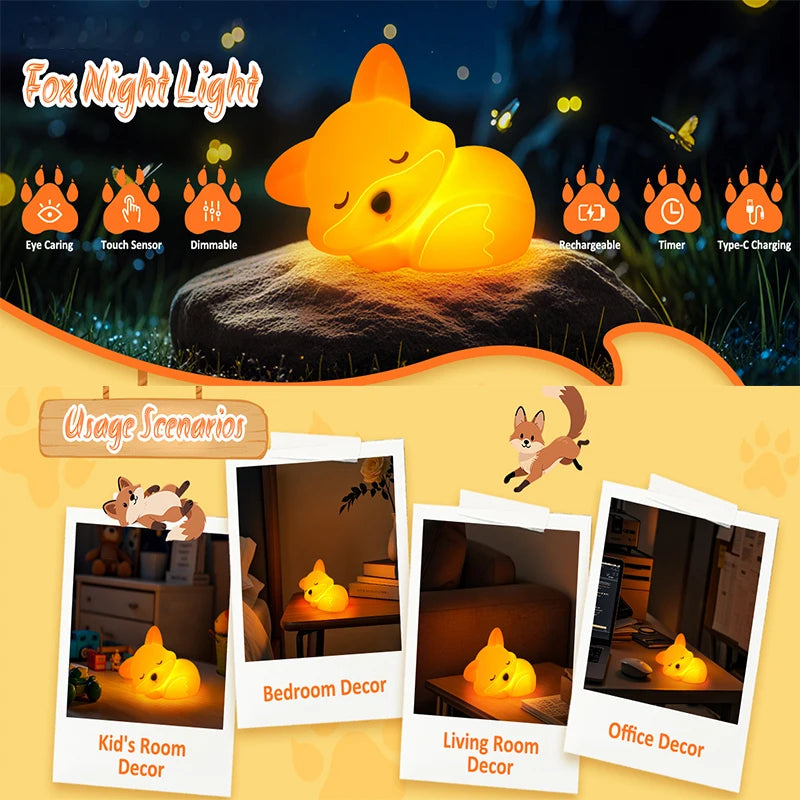 Rechargeable Fox Night Light – Tap Control & 20-Minute Timer