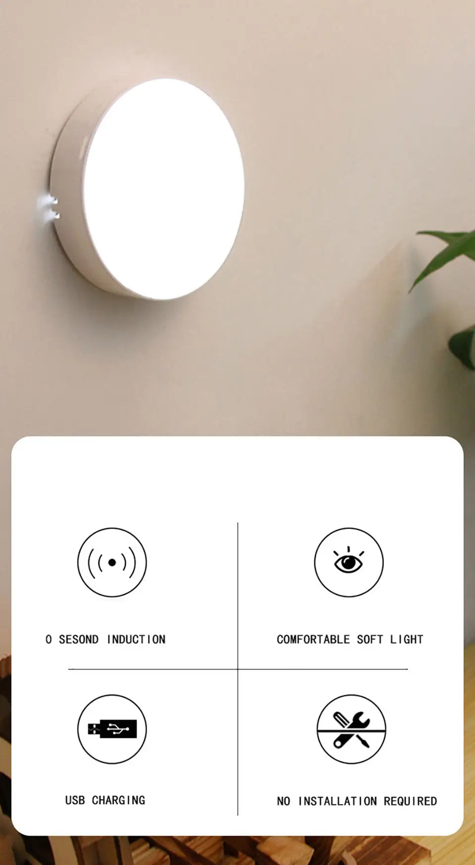 Rechargeable Round Motion-Sensor LED Night Light