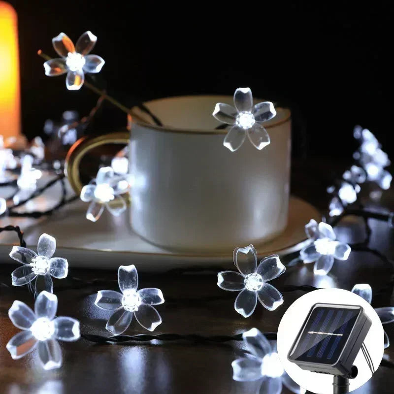 5/7/12M Solar Flower Fairy Light Strings Outdoor Illumination for Yard, Wedding Party and Household Festival Decoration