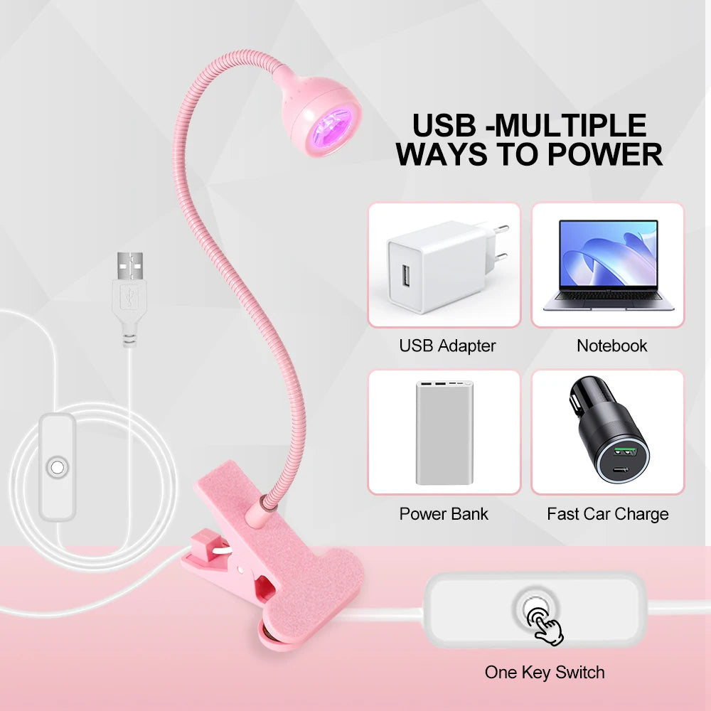 Clip-On Mini USB UV Nail Lamp – 3W LED, Portable Gel Dryer for Manicure & Salon