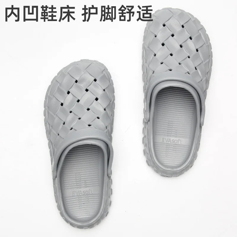 Men EVA Clogs Summer Woven Design Lightweight Soft Sole Non Slip Garden Shoes Breathable Slip On Casual Outdoor Beach Sandals