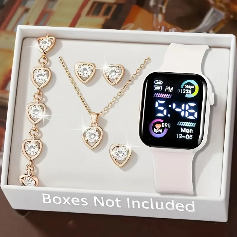 Digital Watch & Jewelry Accessory Set – 5 or 6 Pieces
