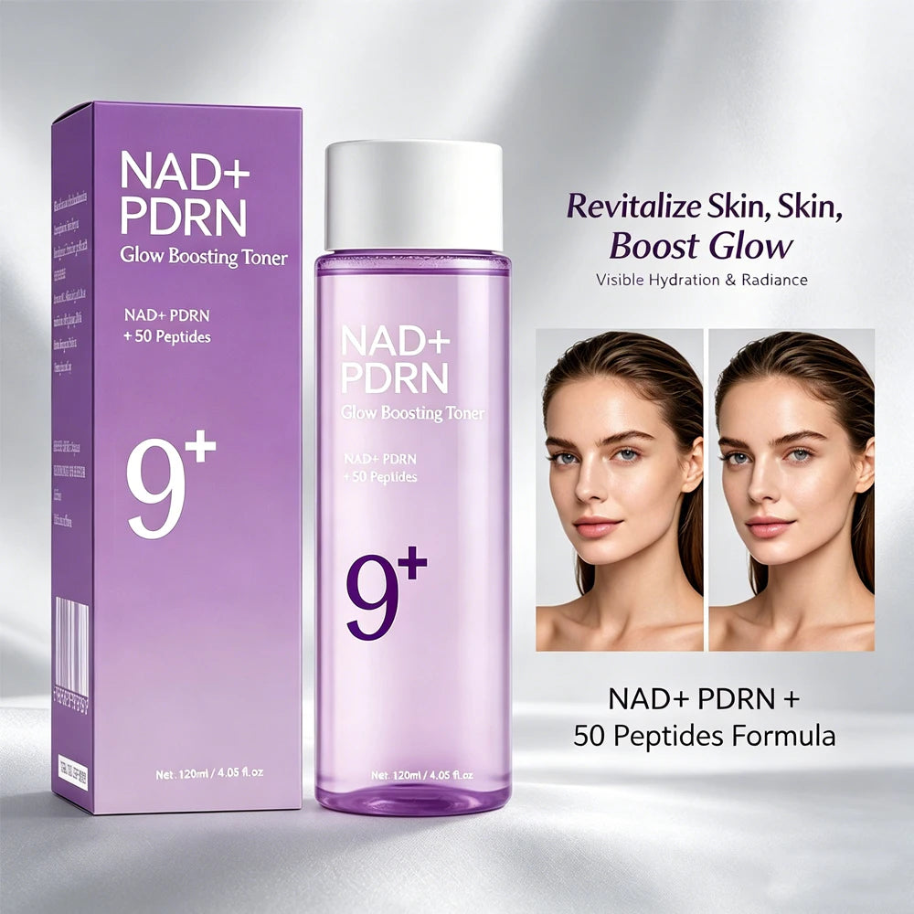 NAD+PDRN Glow Boosting Toner – Firming, Hydrating & Brightening Essence with 50 Peptides, 120ml/4.06 fl oz
