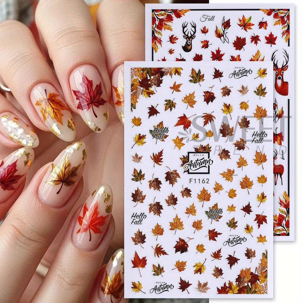 10pcs Autumn Winter Series Nail Decals Maple Leaves Pumpkin Deer Mushroom Stickers For Manicure Painting Fall Decor Accessories