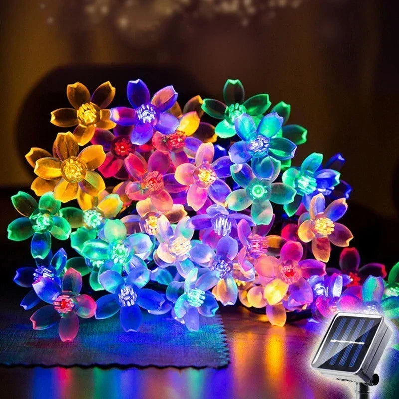 5/7/12M Solar Flower Fairy Light Strings Outdoor Illumination for Yard, Wedding Party and Household Festival Decoration