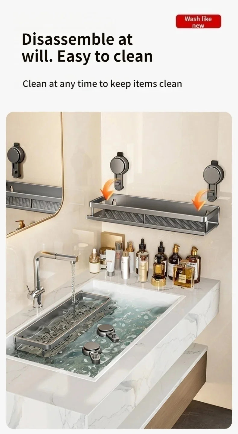 Suction-Cup Bathroom Shelf – Gray