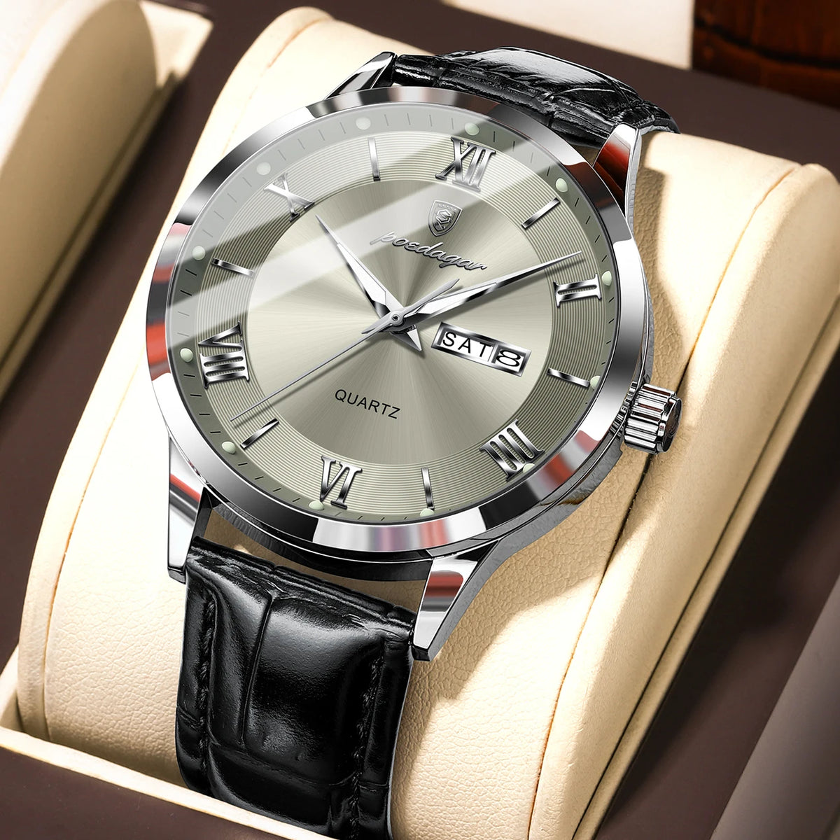 POEDAGAR 978-D Men’s Day-Date Dress Watch