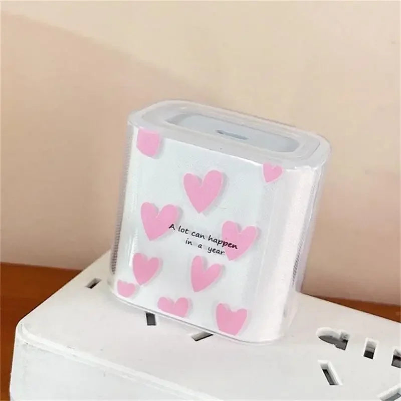Heart-Print Charger Cover & Cable Wrap – Pink or Blue