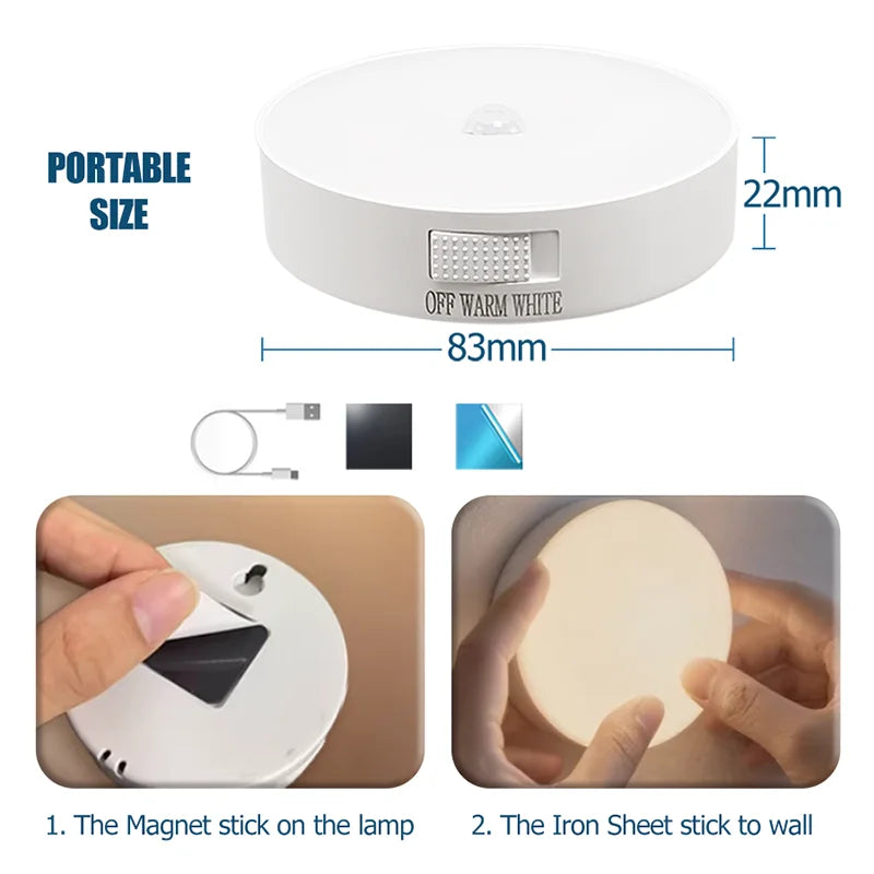 Rechargeable Round Motion-Sensor LED Night Light