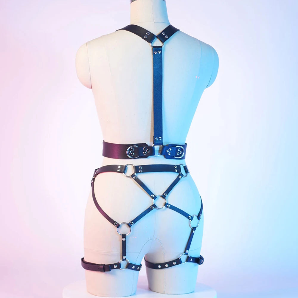 Women’s Black Faux Leather Fashion Harness – Body, Leg & Set Options