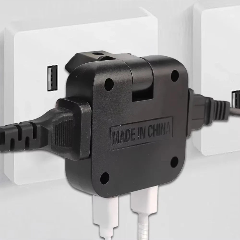 180° Rotating EU Plug Adapter with 2 AC Outlets & 2 USB Ports