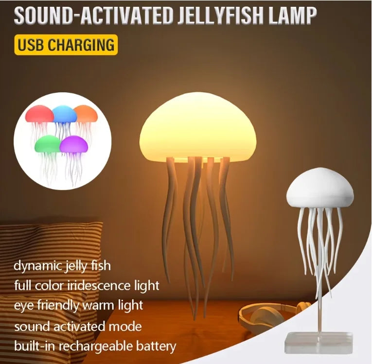 Cartoon jellyfish nightlight cute dancing jellyfish bedside lamp voice-activated charging LED RGB gradient nightlight