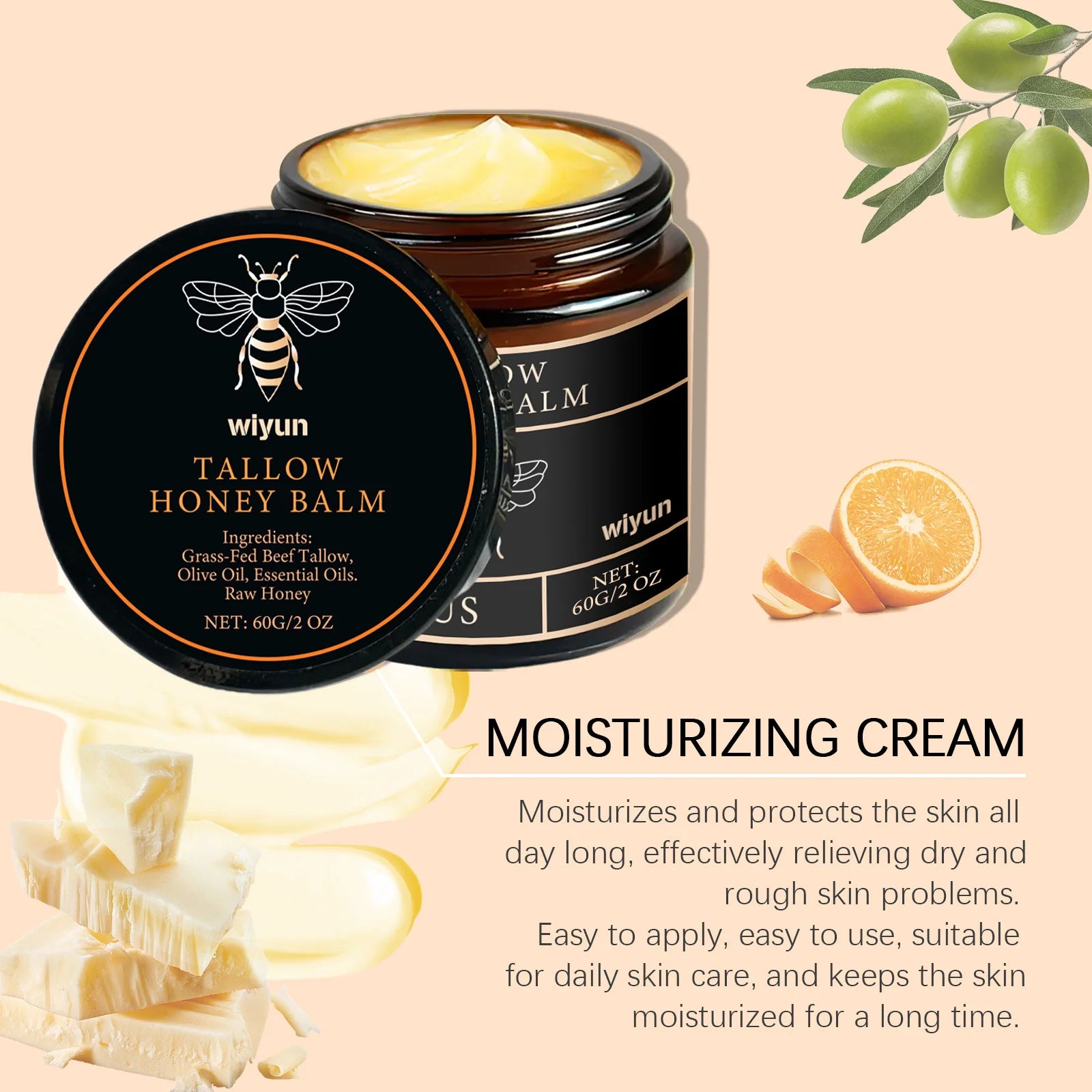 Tallow Honey Balm Glowing Hydrating Skin Enhacne Elasticity Improve Dullness Fade Fine Lines Firming Face Body Moisturize Cream