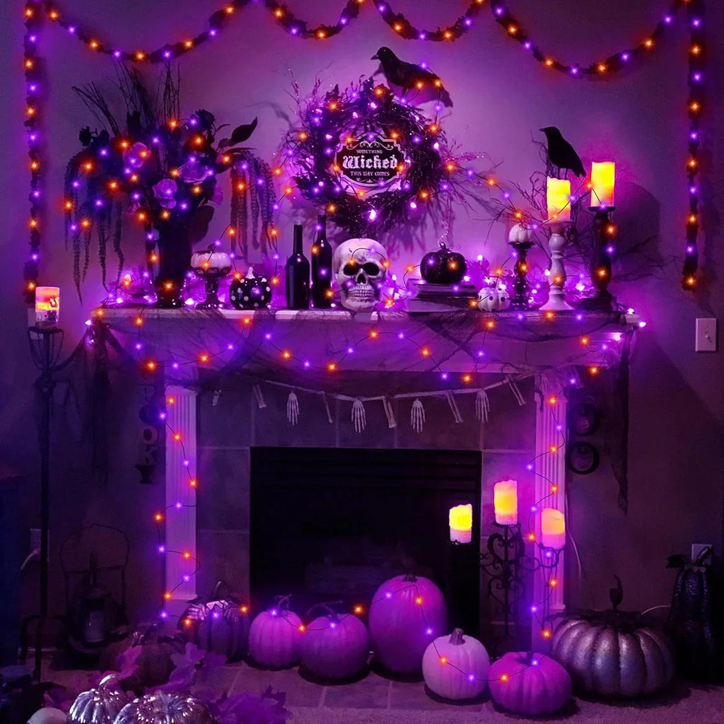 20M LED Purple Orange String Light Outdoor Battery Powered Halloween Fairy Lights For Christmas Party Garden Halloween Decor