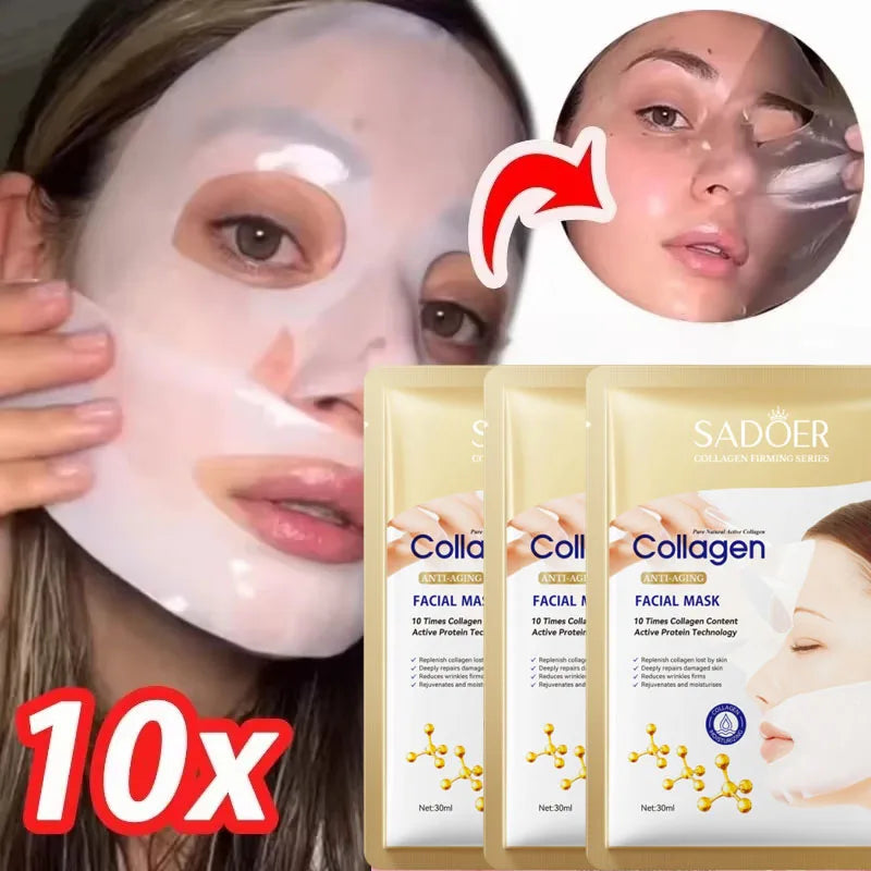 Korean Collagen Anti Wrinkle Facial Mask Fade Fine Lines Anti Aging Firm Skin Moisturizing Brightening Skincare Mask