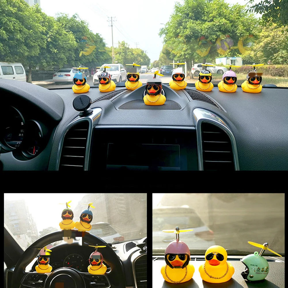 Motorcycle Cute Wind-breaking Duck Bicycle Small Yellow Duck with Helmet Airscrew Car Interior Decoration Decor Accessories