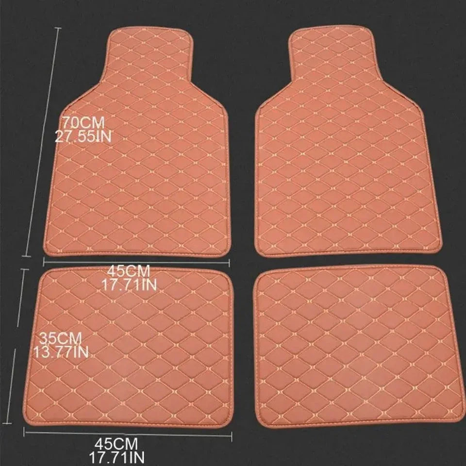 Diamond-Stitched Faux Leather Car Floor Mats – 4-Piece Set