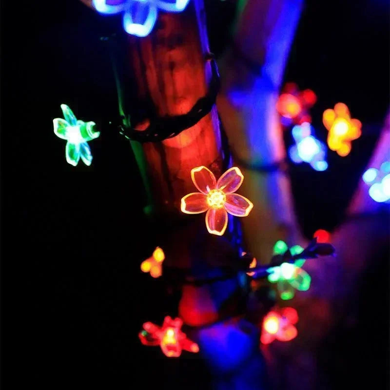5/7/12M Solar Flower Fairy Light Strings Outdoor Illumination for Yard, Wedding Party and Household Festival Decoration