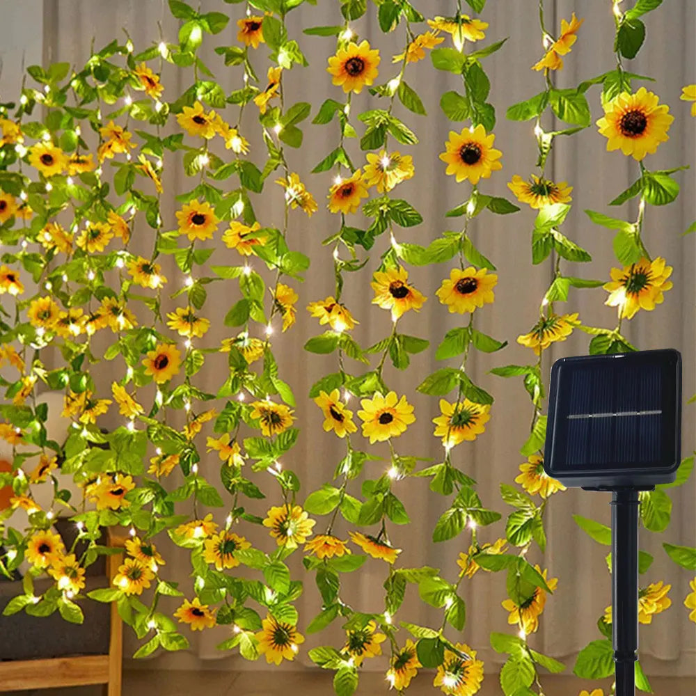 2/5/10M Solar Sunflower Light String Outdoor Fairy Lamp 8 Mode Artificial Plant Leaf for Wedding Camping Garden Fence Decoration