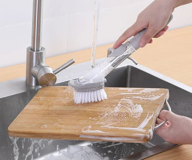 Soap-Dispensing Dish Brush with Scraper