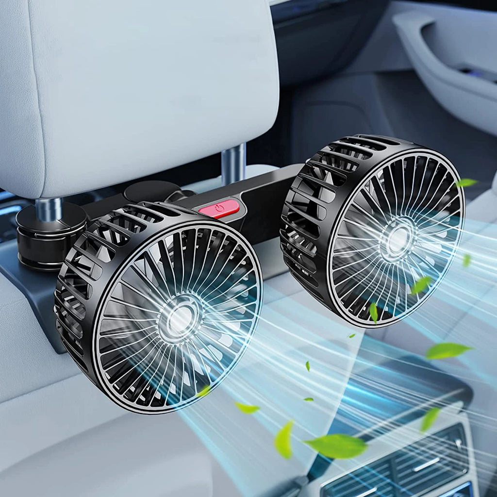 Dual-Head Car Backseat Fan with 3 Speeds