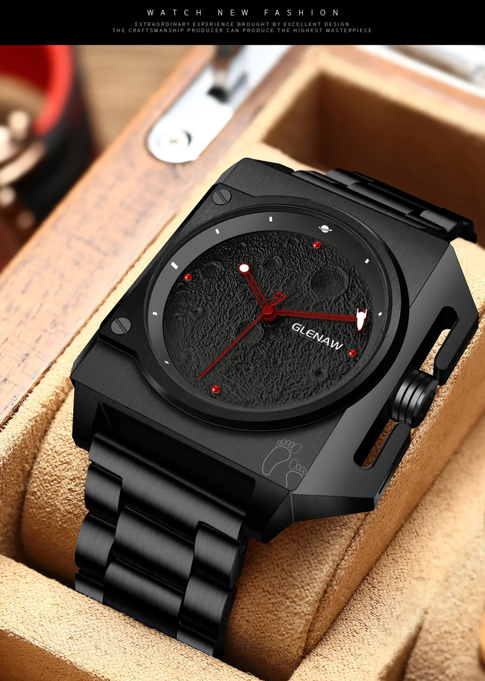 GLENAW GL8655 Men’s Automatic Watch with Moon-Texture Dial